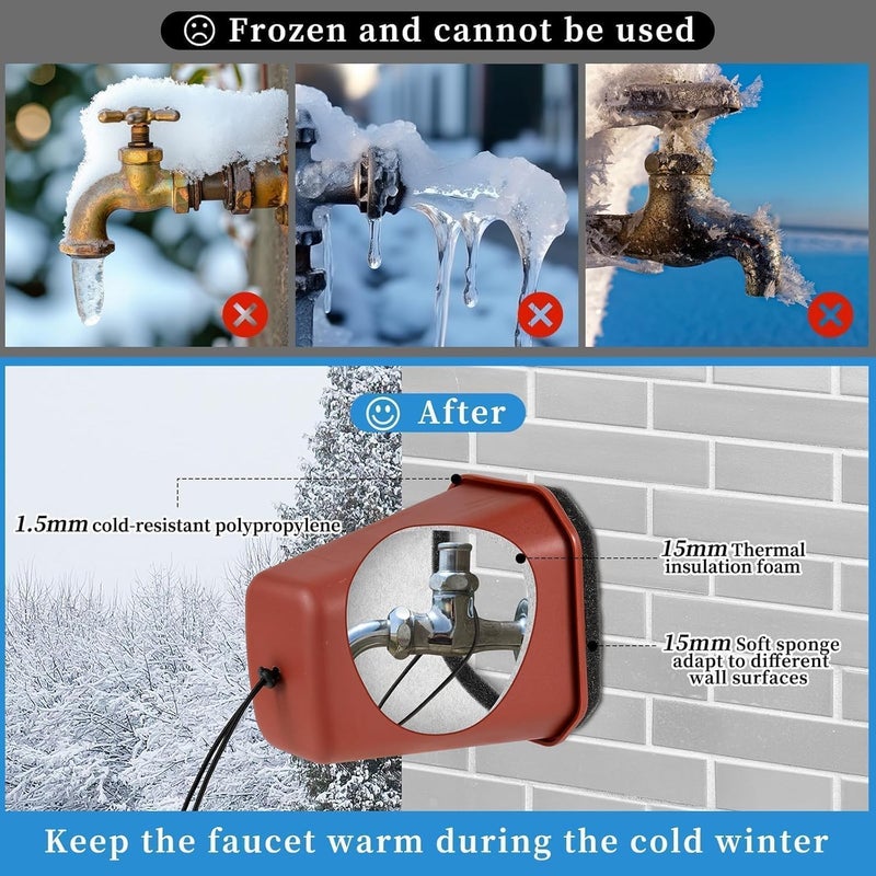 Bornerwhite 2 Pack 2026 Upgrade Extra Large Outdoor Faucet Cover for Winter Freeze Protection 8.5x7x5.5in Thick Plastic Foam Hose Bib Spigot Cover Winter Insulated with Reflective Strips (Red) - Image 3